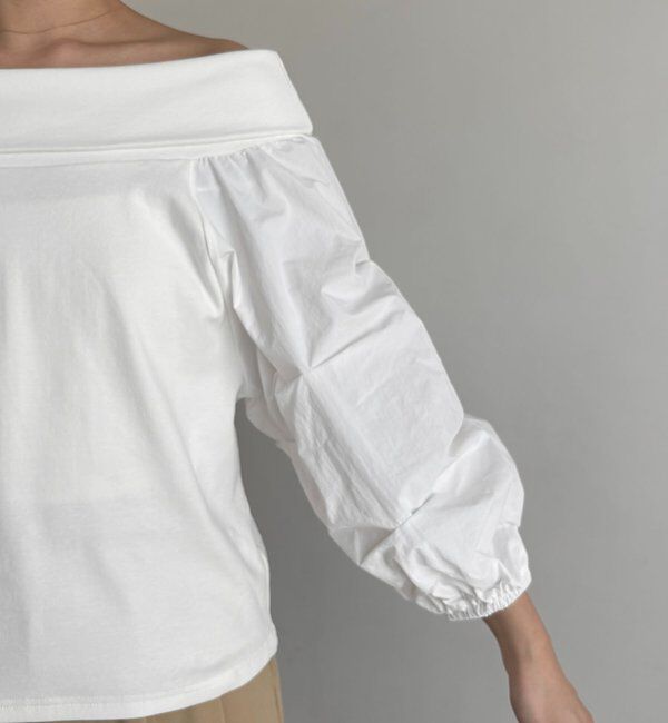  「【華奢見え◎】異素材パフオフショルＴ」|Tシャツ・カットソー|