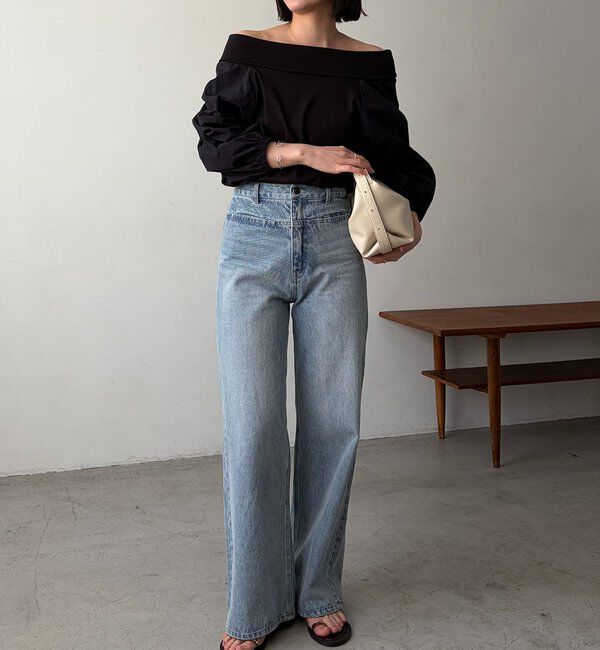  「【華奢見え◎】異素材パフオフショルＴ」|Tシャツ・カットソー|