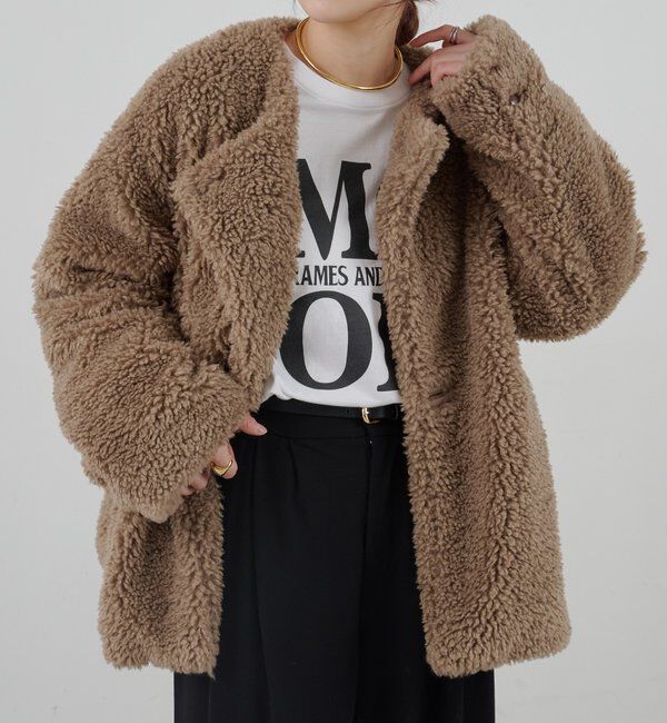  「ノーカラーボアコート」|その他|モカ