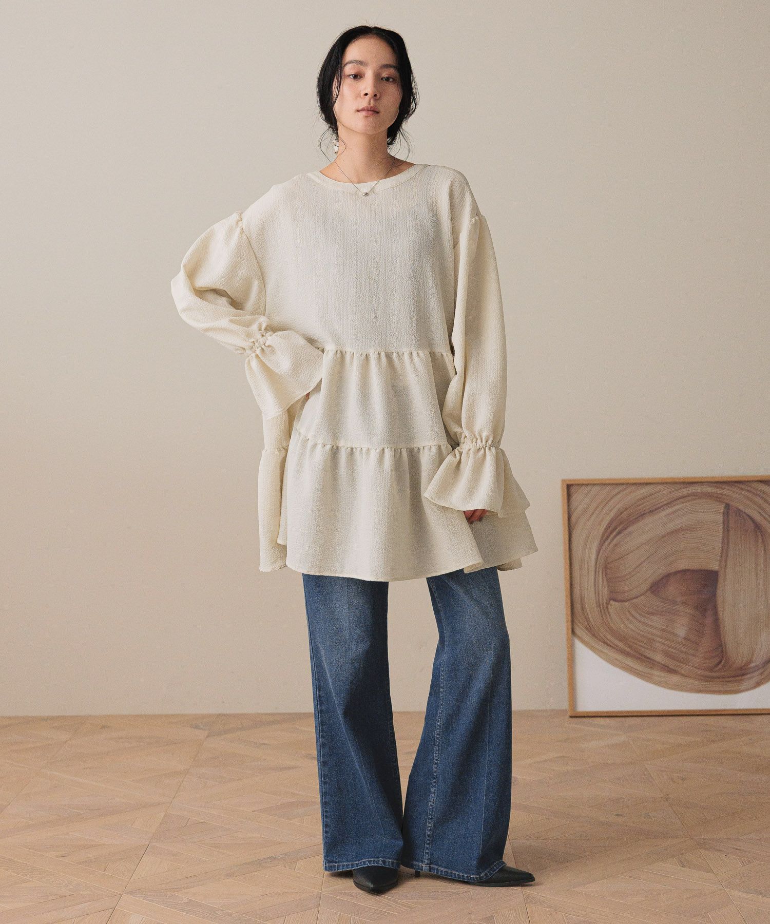 LOWRYS FARM「ストレッチデニムフレアパンツ」|デニム|