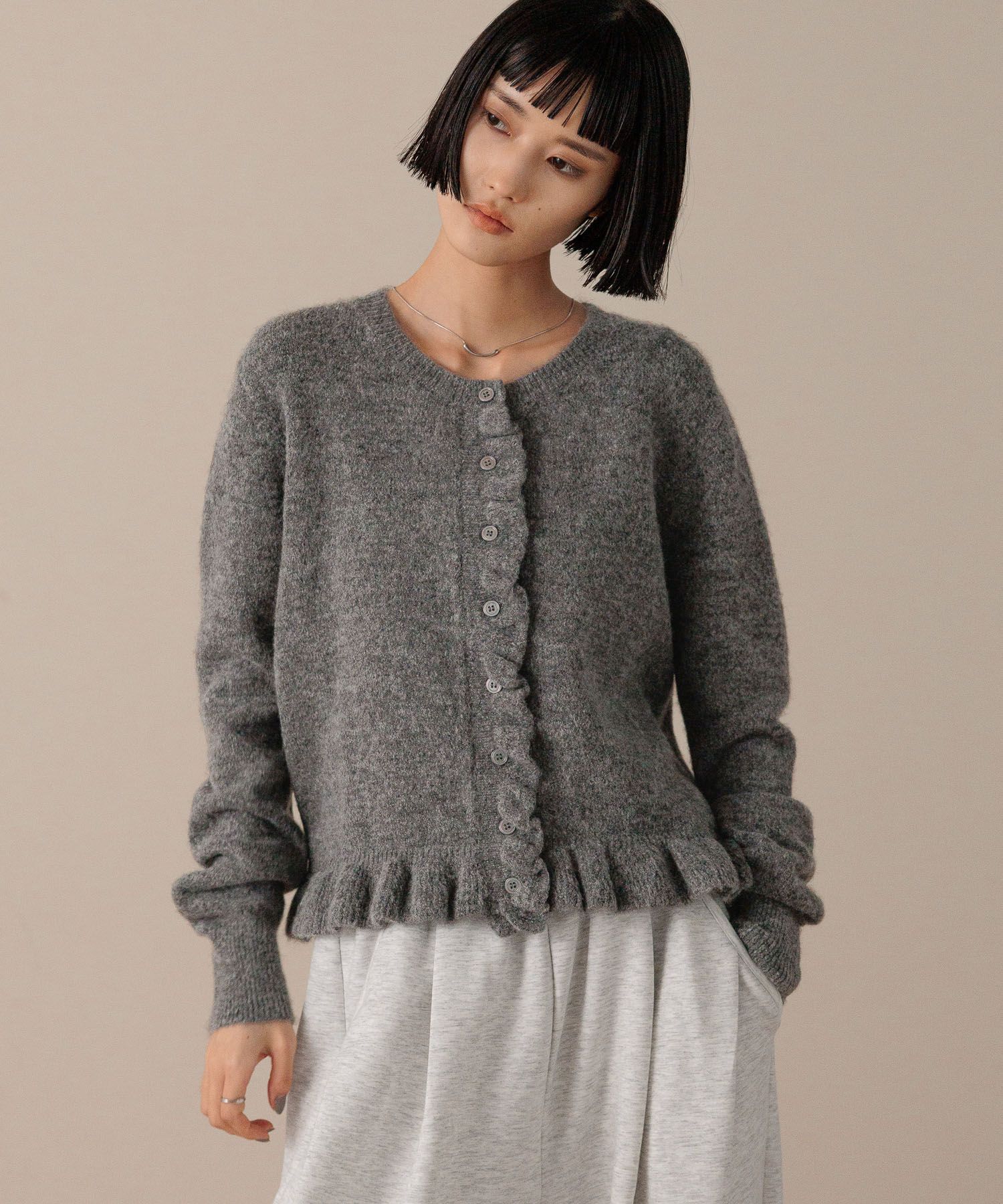 LOWRYS FARM「チビフリルカーディガンＬＳ」|ニット・セーター|GRY5