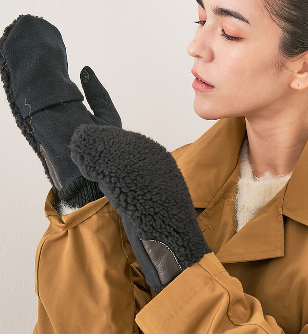 collex「【福田手袋】【タッチパネル対応】ボアミトングローブ」|手袋|ブラック