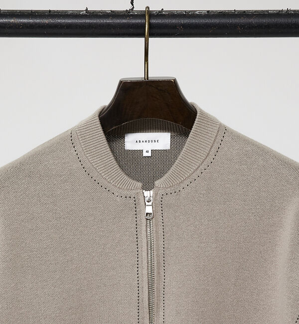 ABAHOUSE「【ニットスウェット】ハイショクステッチ ニットブルゾン/ クルーカーディガン」|ニット・セーター|