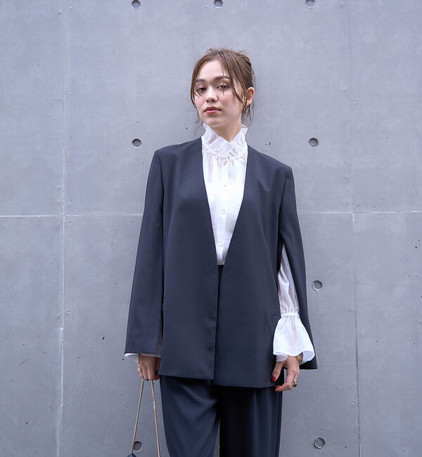 Rouge vif「ノーカラースリットスリーブジャケット」|ノーカラージャケット|