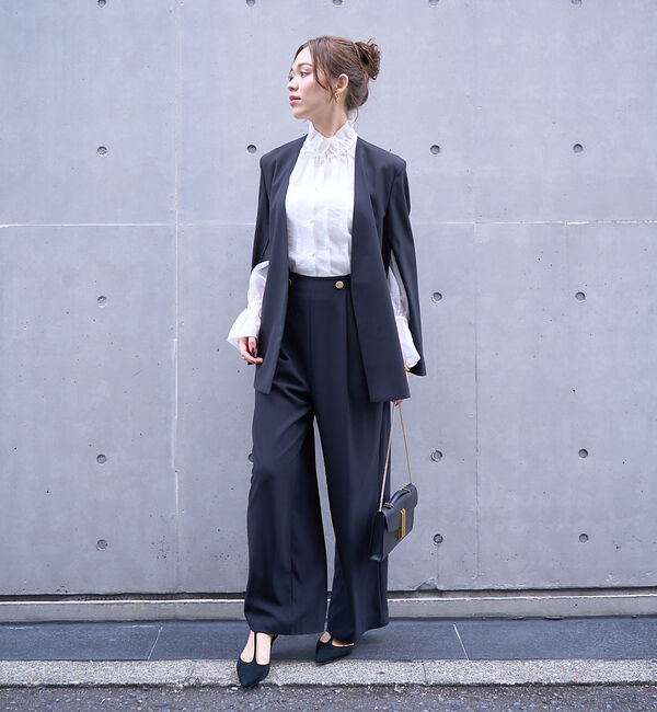 Rouge vif「ノーカラースリットスリーブジャケット」|ノーカラージャケット|