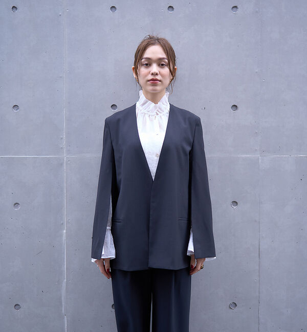 Rouge vif「ノーカラースリットスリーブジャケット」|ノーカラージャケット|