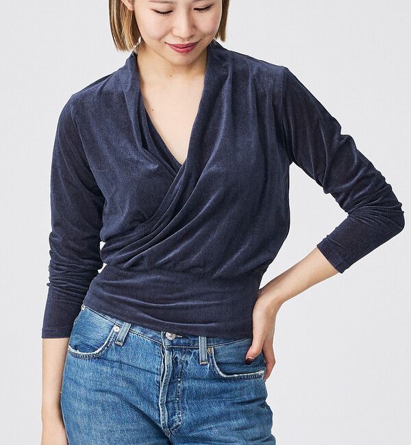 Rouge vif「【Keena/キーナ】ベルベットカシュクルートップス/トップス/ベロア/ドレープ」|シャツ・ブラウス|ネイビー