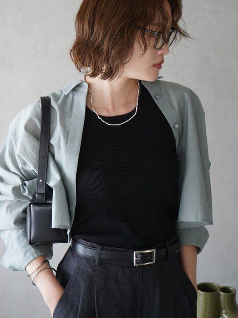 qualite「コットンシアークロップドシャツ」|シャツ・ブラウス|モスグリーン