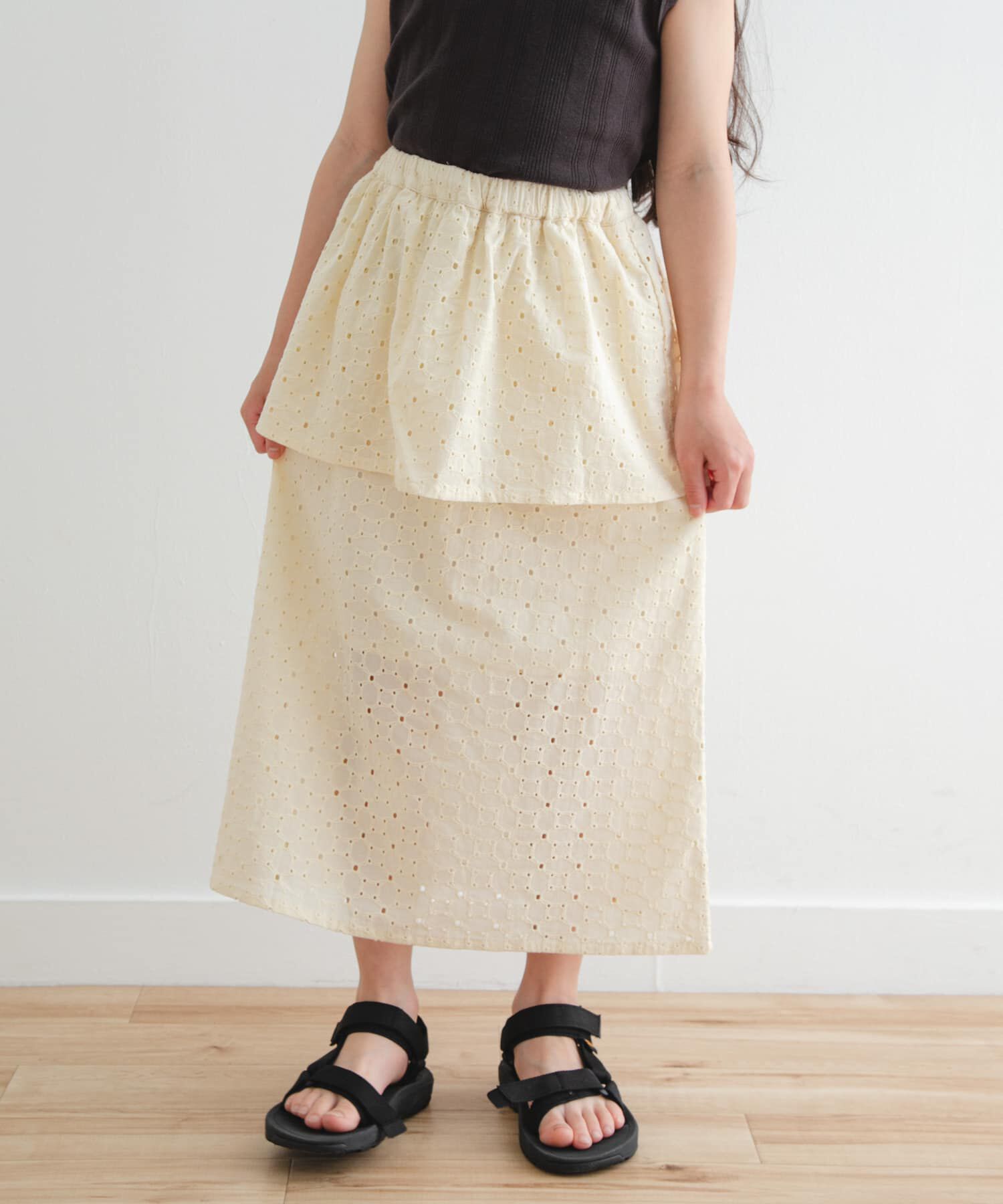 URBAN RESEARCH DOORS「コットンレースティアードスカート(KIDS)」|その他|アイボリー