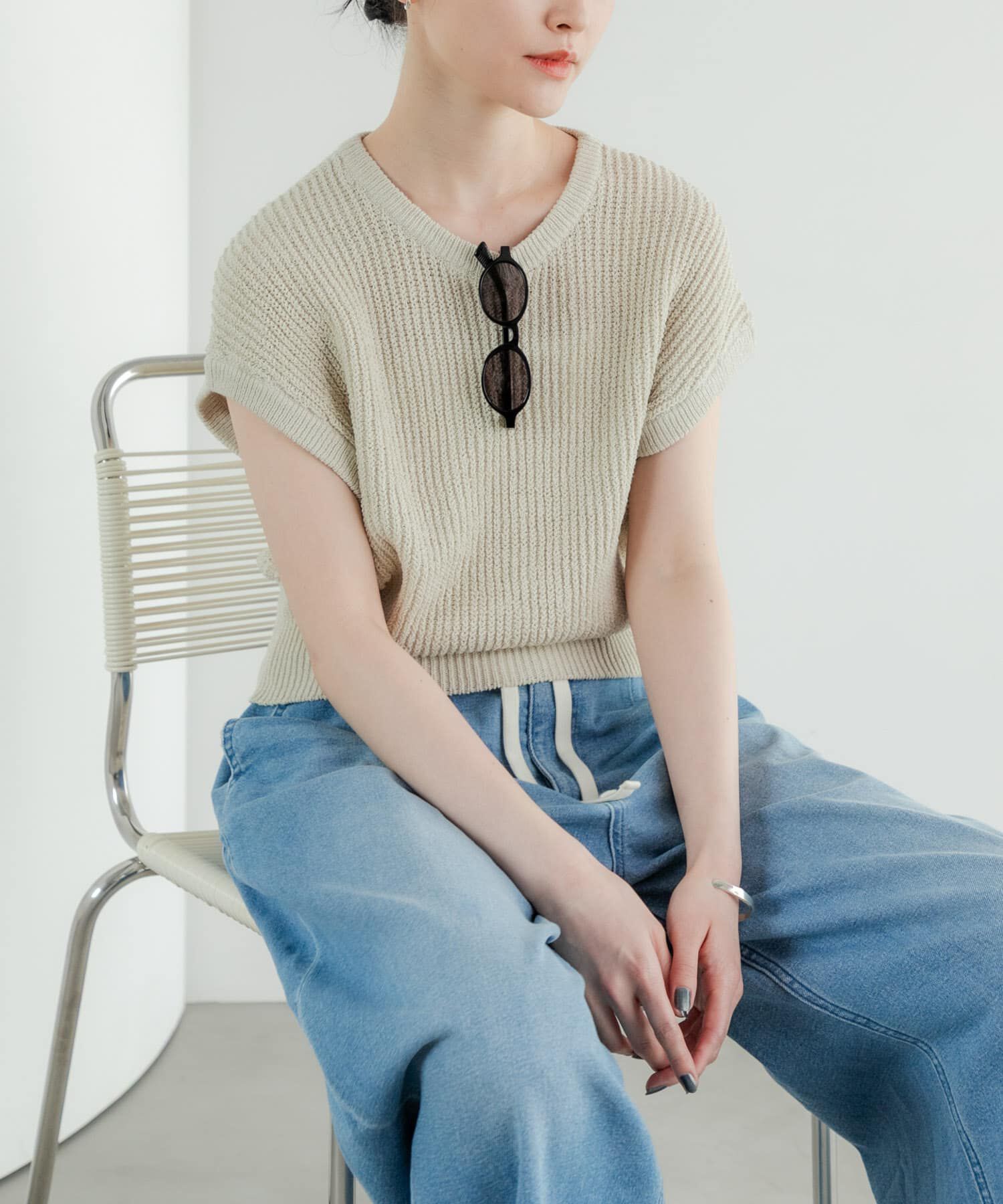 URBAN RESEARCH「ペーパーヤーンフレンチスリーブニット」|ベスト・ジレ|