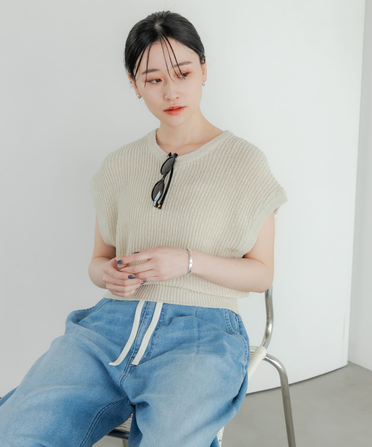 URBAN RESEARCH「ペーパーヤーンフレンチスリーブニット」|ベスト・ジレ|