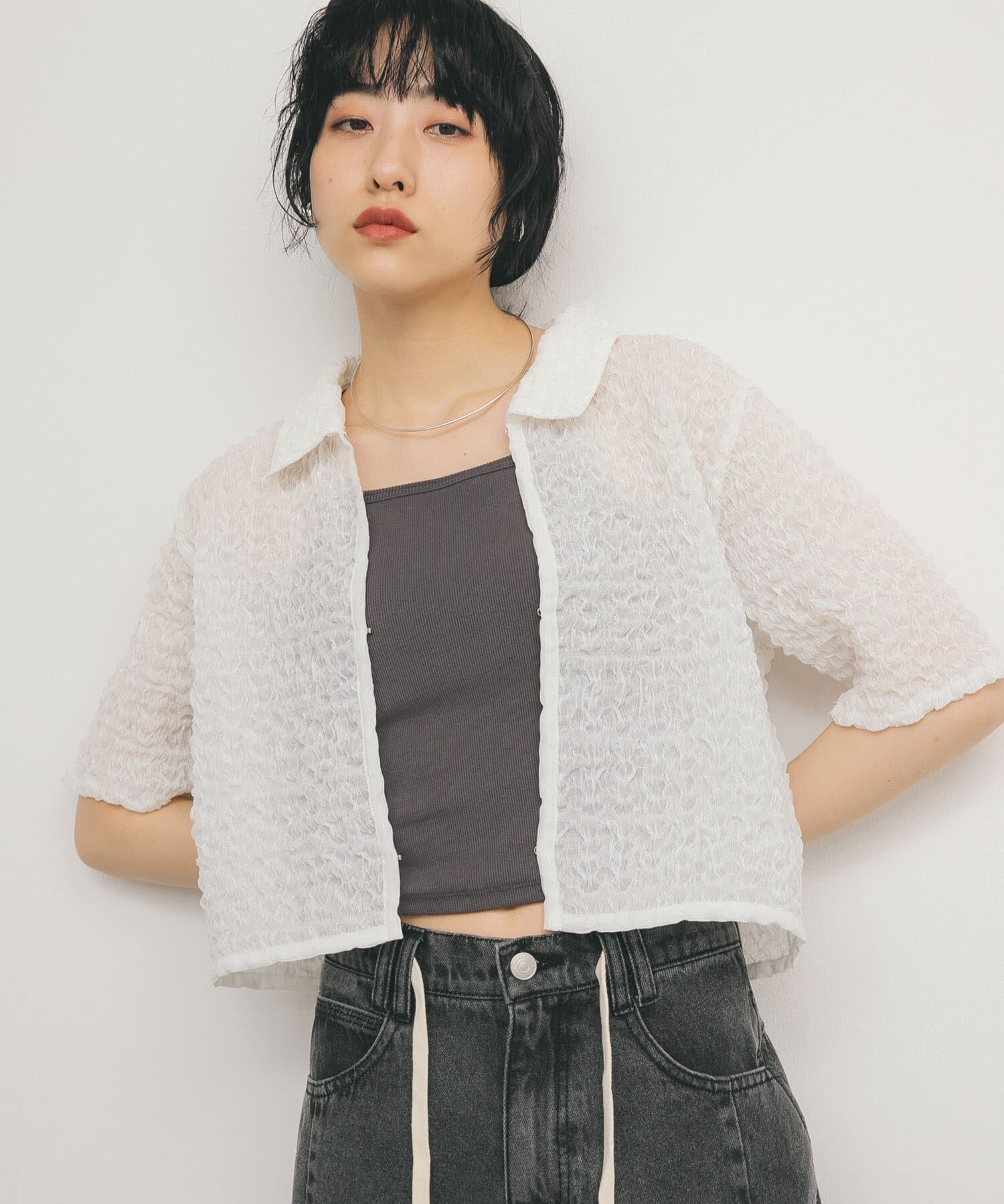  「ポップコーンクロップドシャツ」|シャツ・ブラウス|