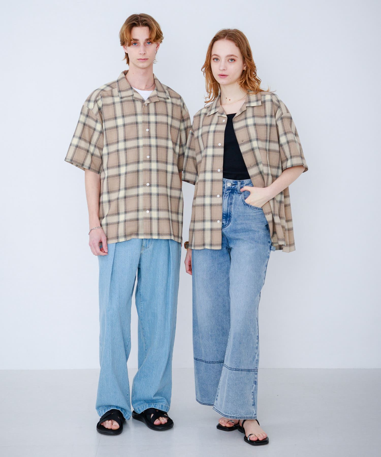 SENSE OF PLACE by URBAN RESEARCH「『Sサイズあり』『ユニセックス』オンブレチェックオープンカラーシャツ」|シャツ・ブラウス|