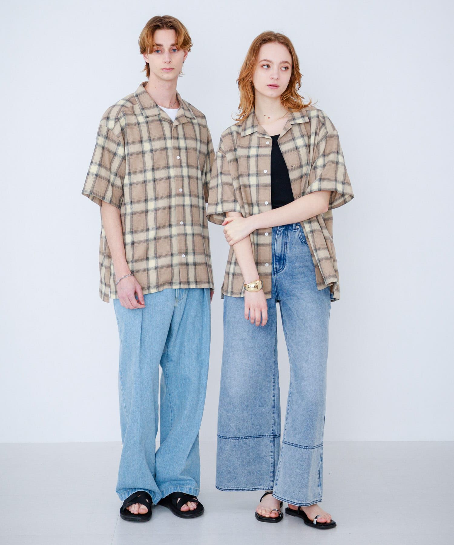 SENSE OF PLACE by URBAN RESEARCH「『Sサイズあり』『ユニセックス』オンブレチェックオープンカラーシャツ」|シャツ・ブラウス|