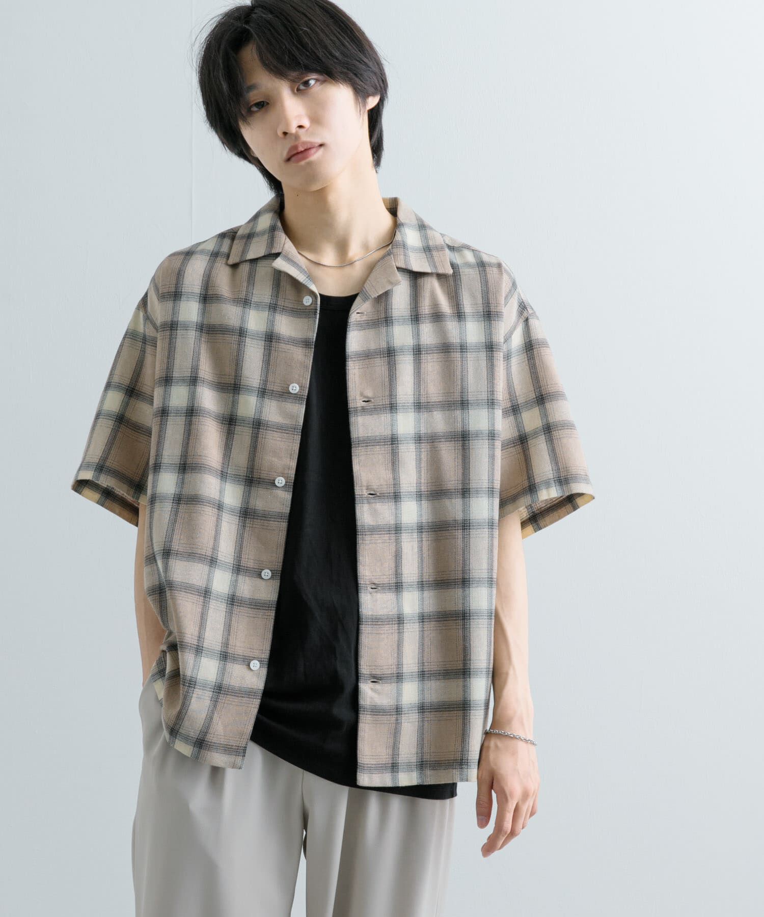 SENSE OF PLACE by URBAN RESEARCH「『Sサイズあり』『ユニセックス』オンブレチェックオープンカラーシャツ」|シャツ・ブラウス|