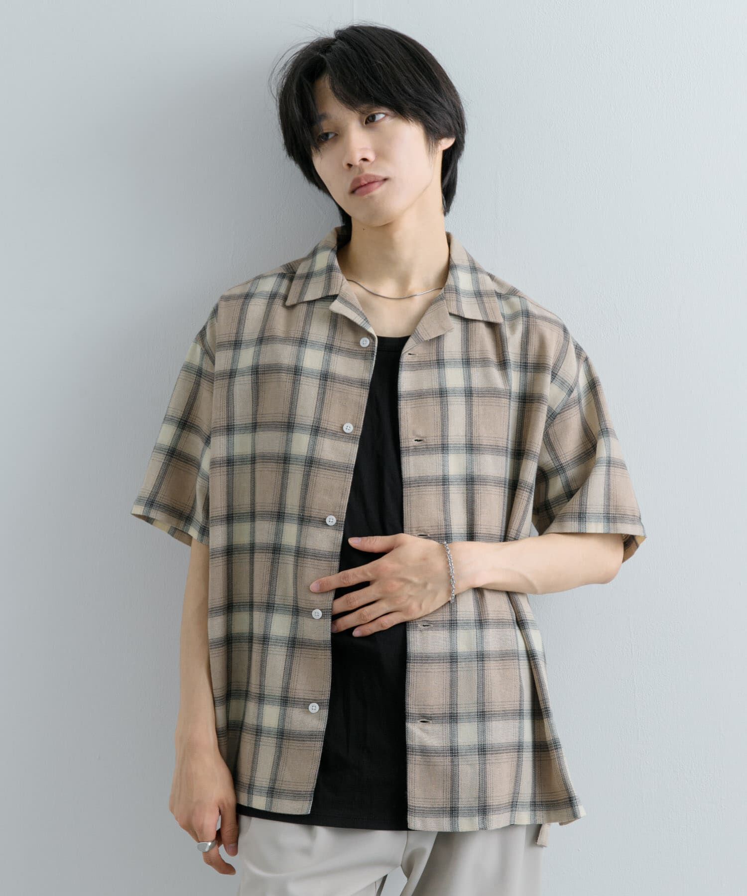 SENSE OF PLACE by URBAN RESEARCH「『Sサイズあり』『ユニセックス』オンブレチェックオープンカラーシャツ」|シャツ・ブラウス|