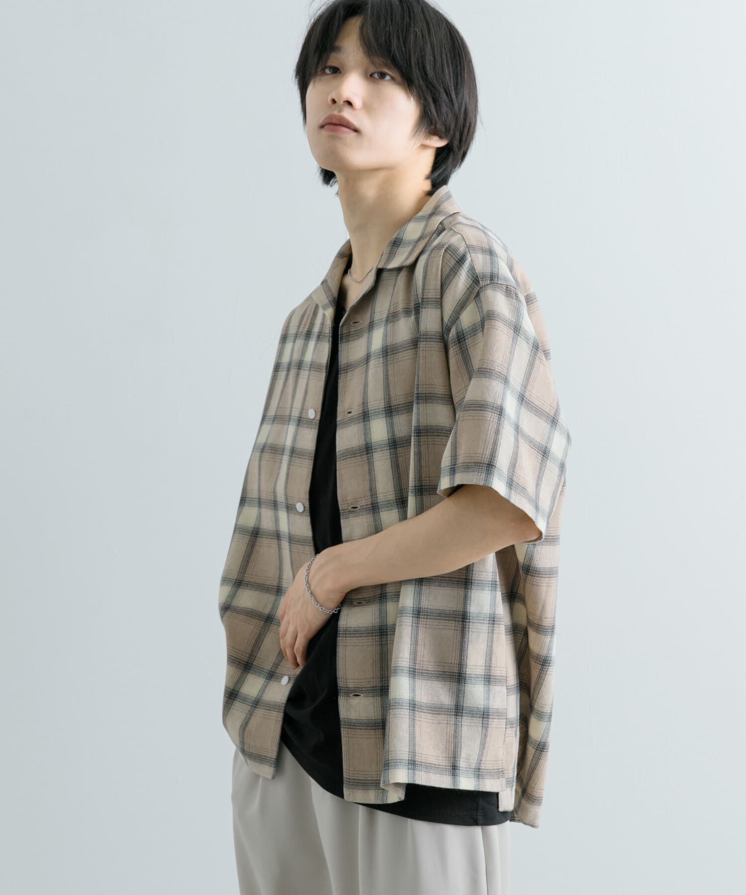 SENSE OF PLACE by URBAN RESEARCH「『Sサイズあり』『ユニセックス』オンブレチェックオープンカラーシャツ」|シャツ・ブラウス|