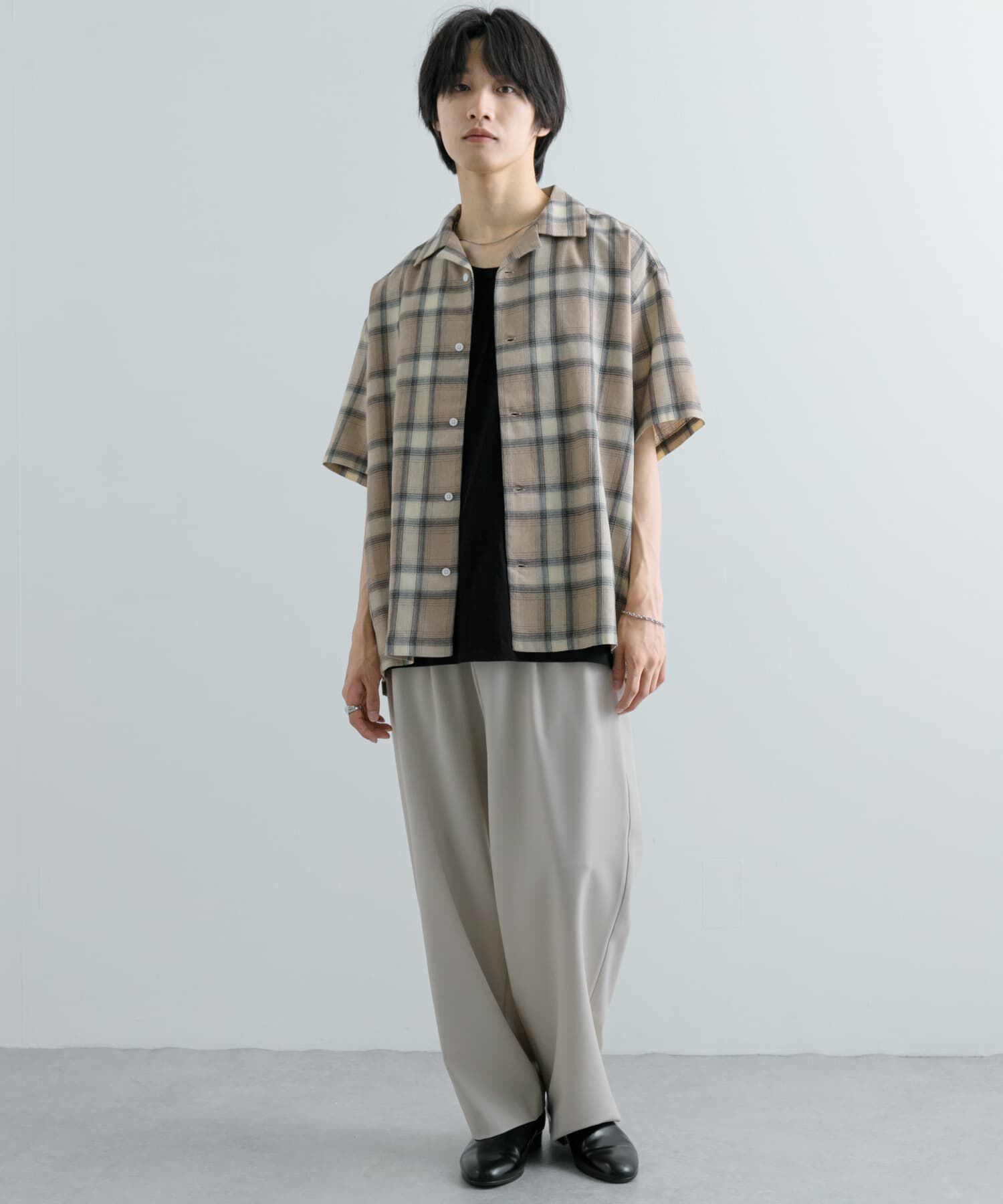 SENSE OF PLACE by URBAN RESEARCH「『Sサイズあり』『ユニセックス』オンブレチェックオープンカラーシャツ」|シャツ・ブラウス|