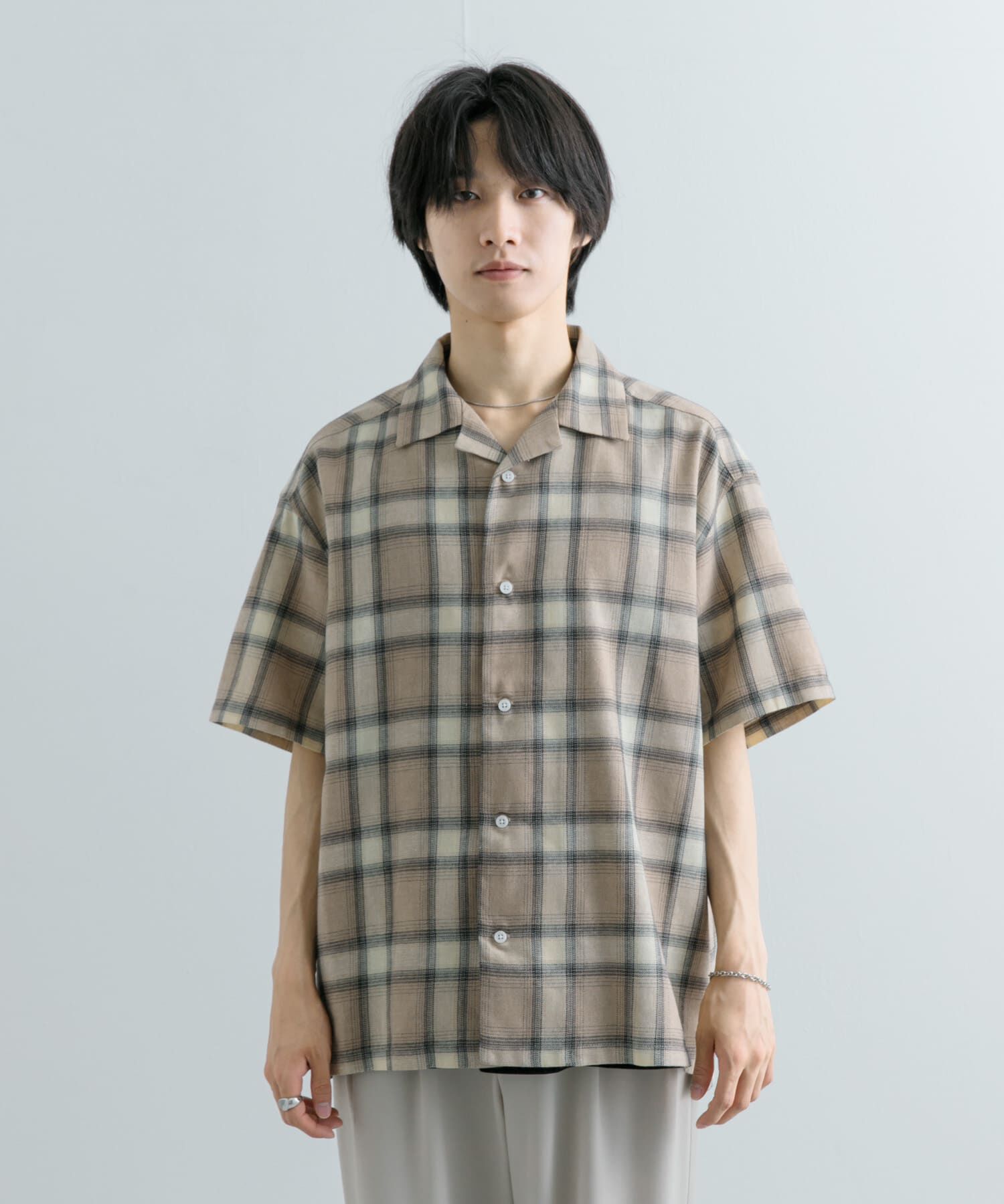 SENSE OF PLACE by URBAN RESEARCH「『Sサイズあり』『ユニセックス』オンブレチェックオープンカラーシャツ」|シャツ・ブラウス|
