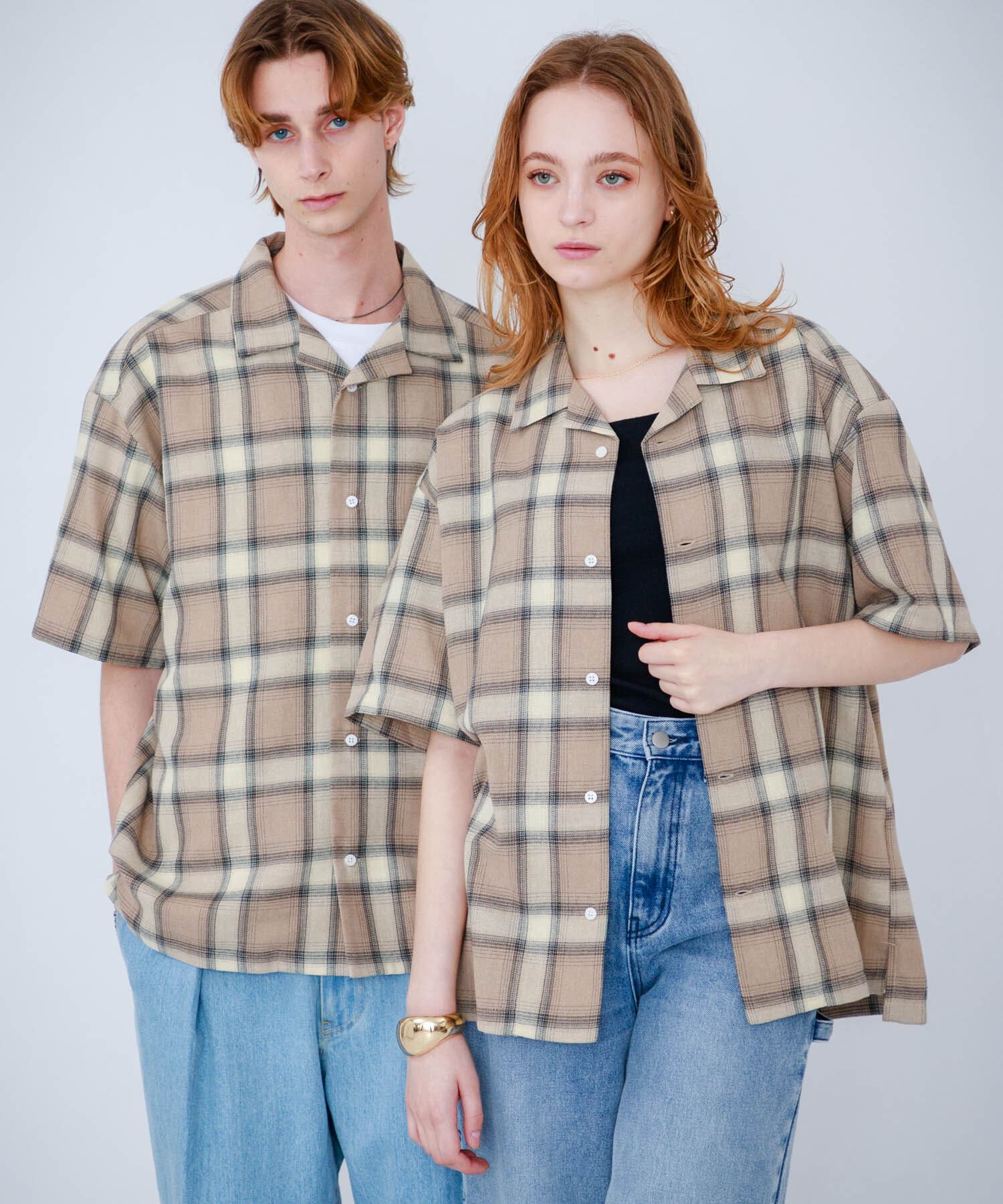 SENSE OF PLACE by URBAN RESEARCH「『Sサイズあり』『ユニセックス』オンブレチェックオープンカラーシャツ」|シャツ・ブラウス|