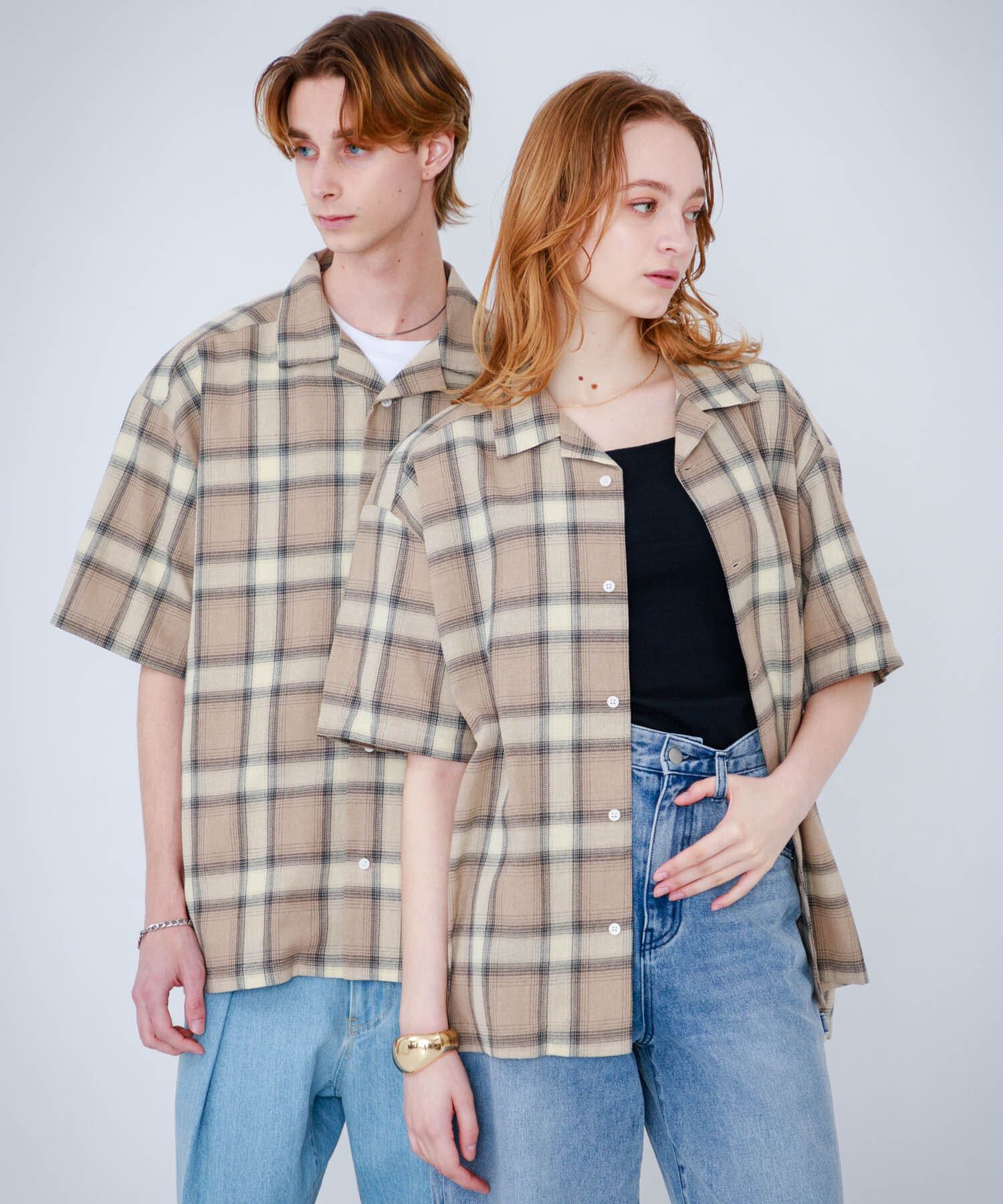 SENSE OF PLACE by URBAN RESEARCH「『Sサイズあり』『ユニセックス』オンブレチェックオープンカラーシャツ」|シャツ・ブラウス|