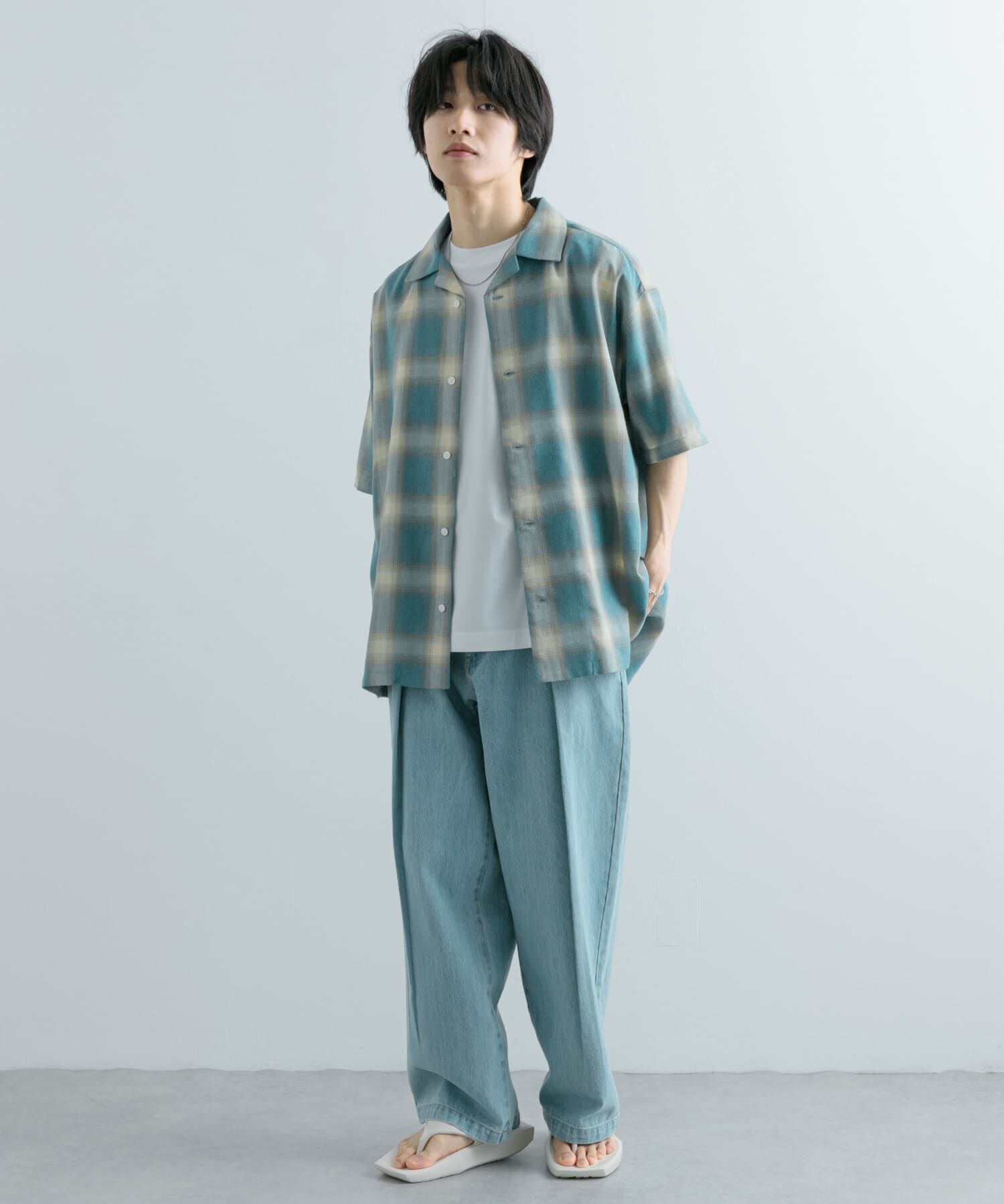 SENSE OF PLACE by URBAN RESEARCH「『Sサイズあり』『ユニセックス』オンブレチェックオープンカラーシャツ」|シャツ・ブラウス|