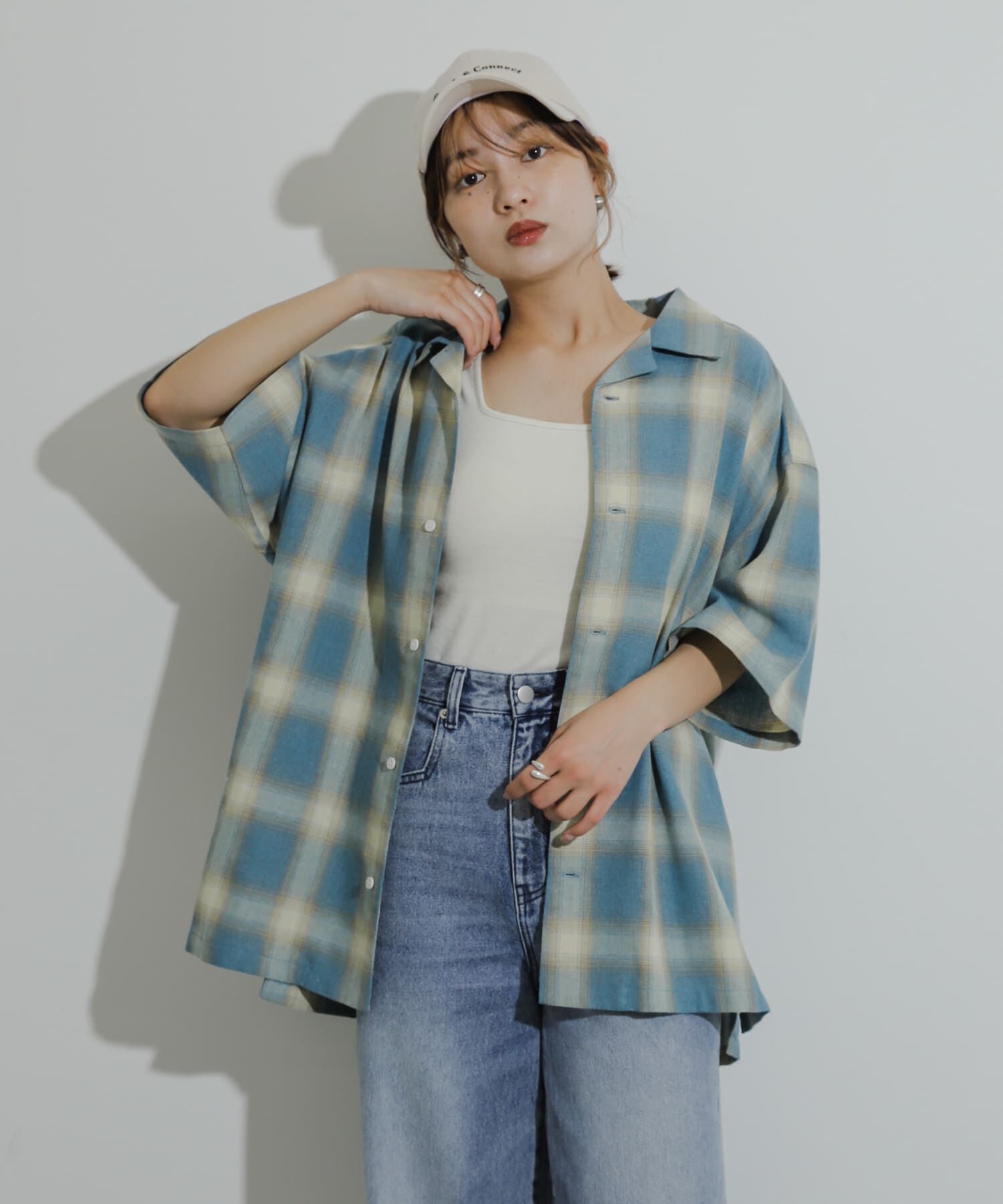 SENSE OF PLACE by URBAN RESEARCH「『Sサイズあり』『ユニセックス』オンブレチェックオープンカラーシャツ」|シャツ・ブラウス|