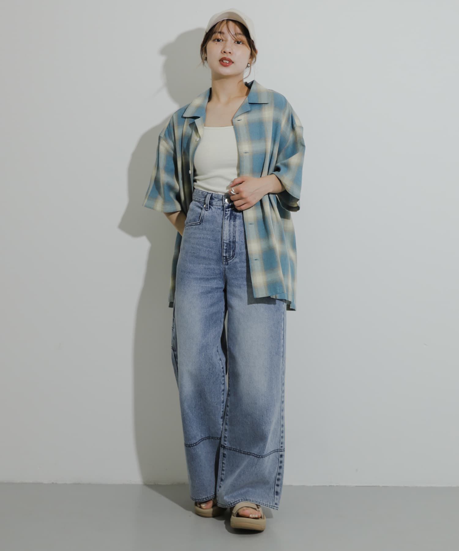 SENSE OF PLACE by URBAN RESEARCH「『Sサイズあり』『ユニセックス』オンブレチェックオープンカラーシャツ」|シャツ・ブラウス|