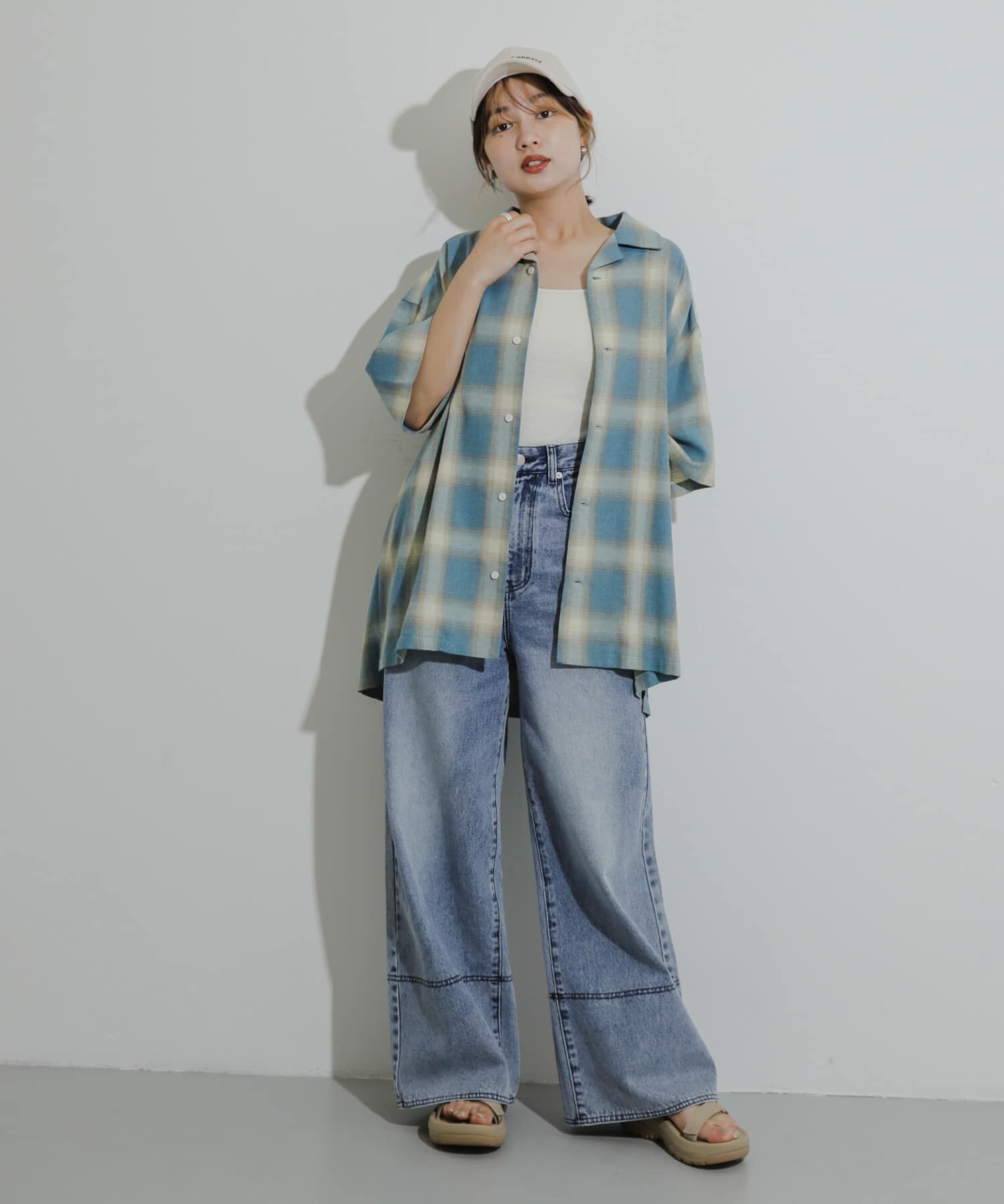 SENSE OF PLACE by URBAN RESEARCH「『Sサイズあり』『ユニセックス』オンブレチェックオープンカラーシャツ」|シャツ・ブラウス|