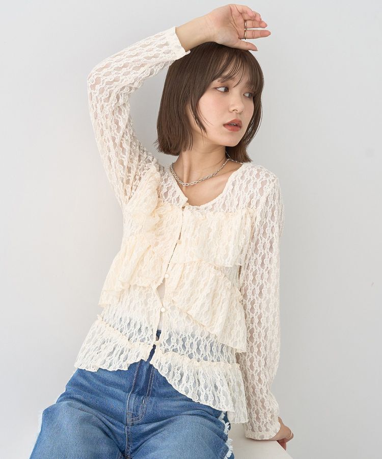 earth music&ecology「レースフリルメローカーディガン」|カーディガン|