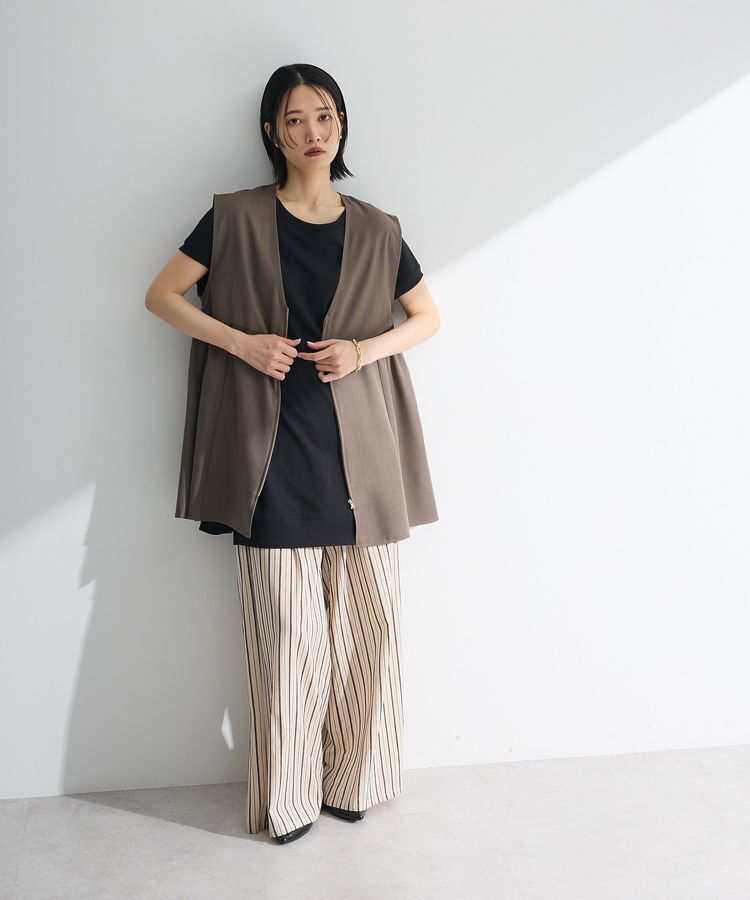 Green Parks「麻調ミディ丈ZIPベスト」|ベスト・ジレ|