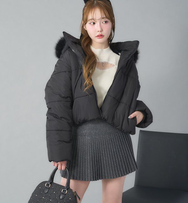  「ファー付きショートフェイクダウン」|ダッフルコート|