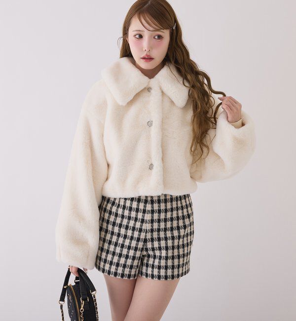  「衿つきエコファーショートコート」|ダウンベスト・ベスト|