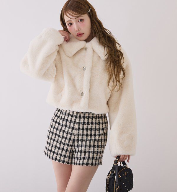  「衿つきエコファーショートコート」|ダウンベスト・ベスト|