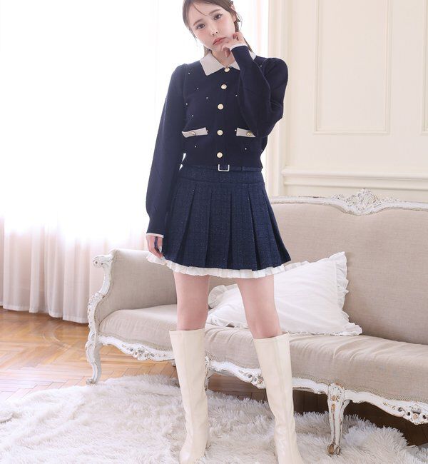  「配色ビジュー付ポロニット」|ニット・セーター|