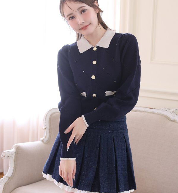  「配色ビジュー付ポロニット」|ニット・セーター|