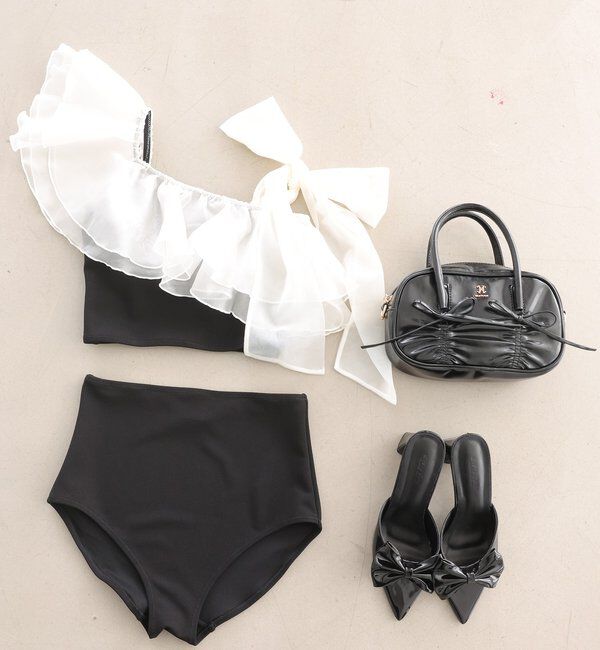  「swimwear/肩リボンワンショル+フレアミニスカート(3点セット)」|その他|