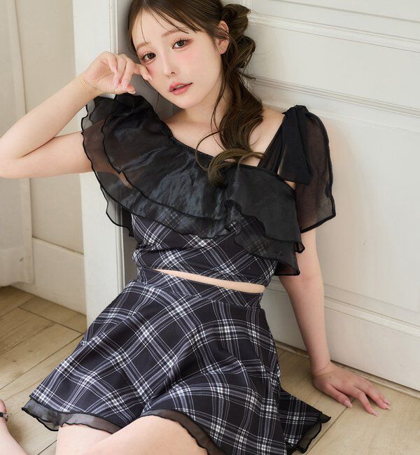  「swimwear/肩リボンワンショル+フレアミニスカート(3点セット)」|その他|