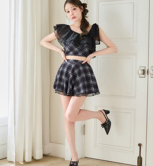  「swimwear/肩リボンワンショル+フレアミニスカート(3点セット)」|その他|