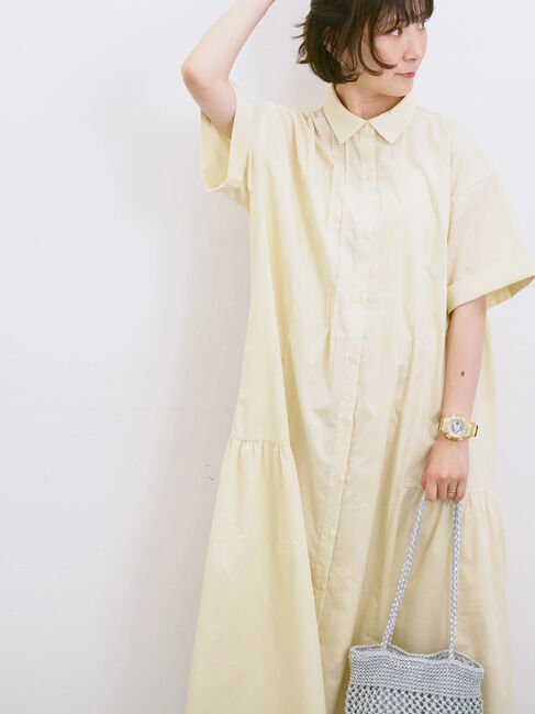 Samansa Mos2 blue「◎サイドギャザーシャツワンピース」|ワンピース|