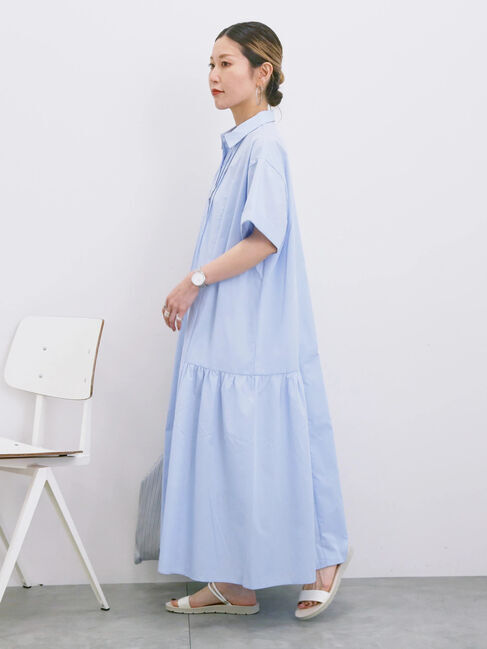 Samansa Mos2 blue「◎サイドギャザーシャツワンピース」|ワンピース|