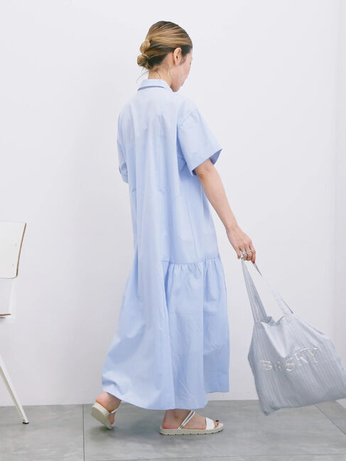 Samansa Mos2 blue「◎サイドギャザーシャツワンピース」|ワンピース|