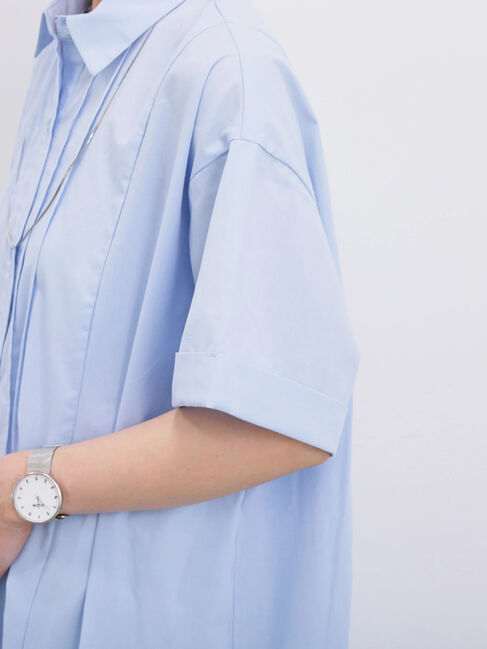 Samansa Mos2 blue「◎サイドギャザーシャツワンピース」|ワンピース|