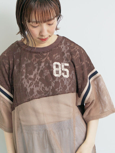 SM2「ナンバリングレースパッチワークTシャツ」|Tシャツ・カットソー|ブラウン