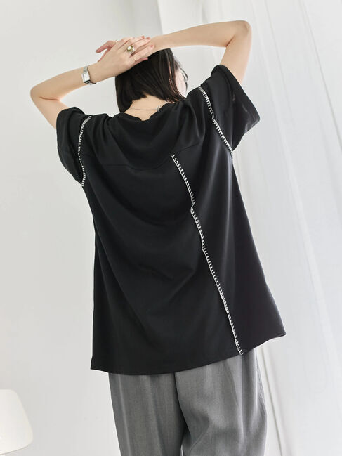 Samansa Mos2 blue「◎【接触冷感】切替ステッチチュニック」|Tシャツ・カットソー|