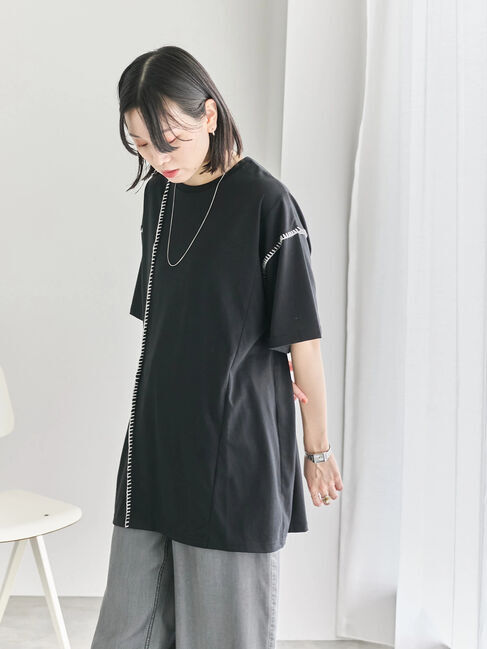 Samansa Mos2 blue「◎【接触冷感】切替ステッチチュニック」|Tシャツ・カットソー|