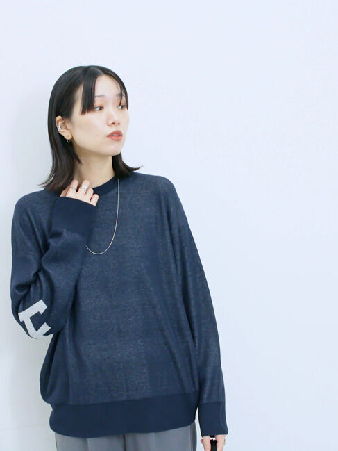 Samansa Mos2 blue「アソートロゴジャガードニットプルオーバー」|ニット・セーター|