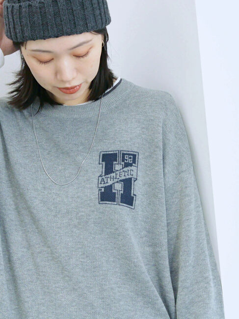 Samansa Mos2 blue「アソートロゴジャガードニットプルオーバー」|ニット・セーター|