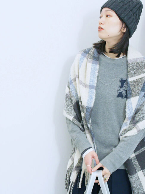 Samansa Mos2 blue「アソートロゴジャガードニットプルオーバー」|ニット・セーター|