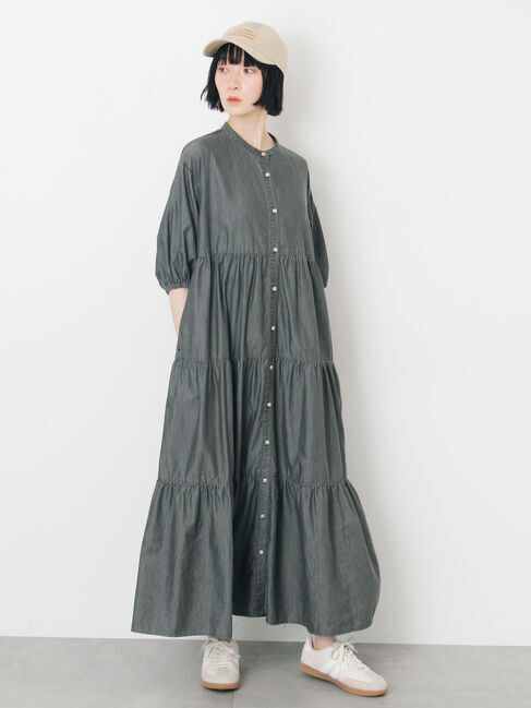 Samansa Mos2「【接触冷感】ライトオンスデニムワンピース」|ワンピース|チャコールグレー